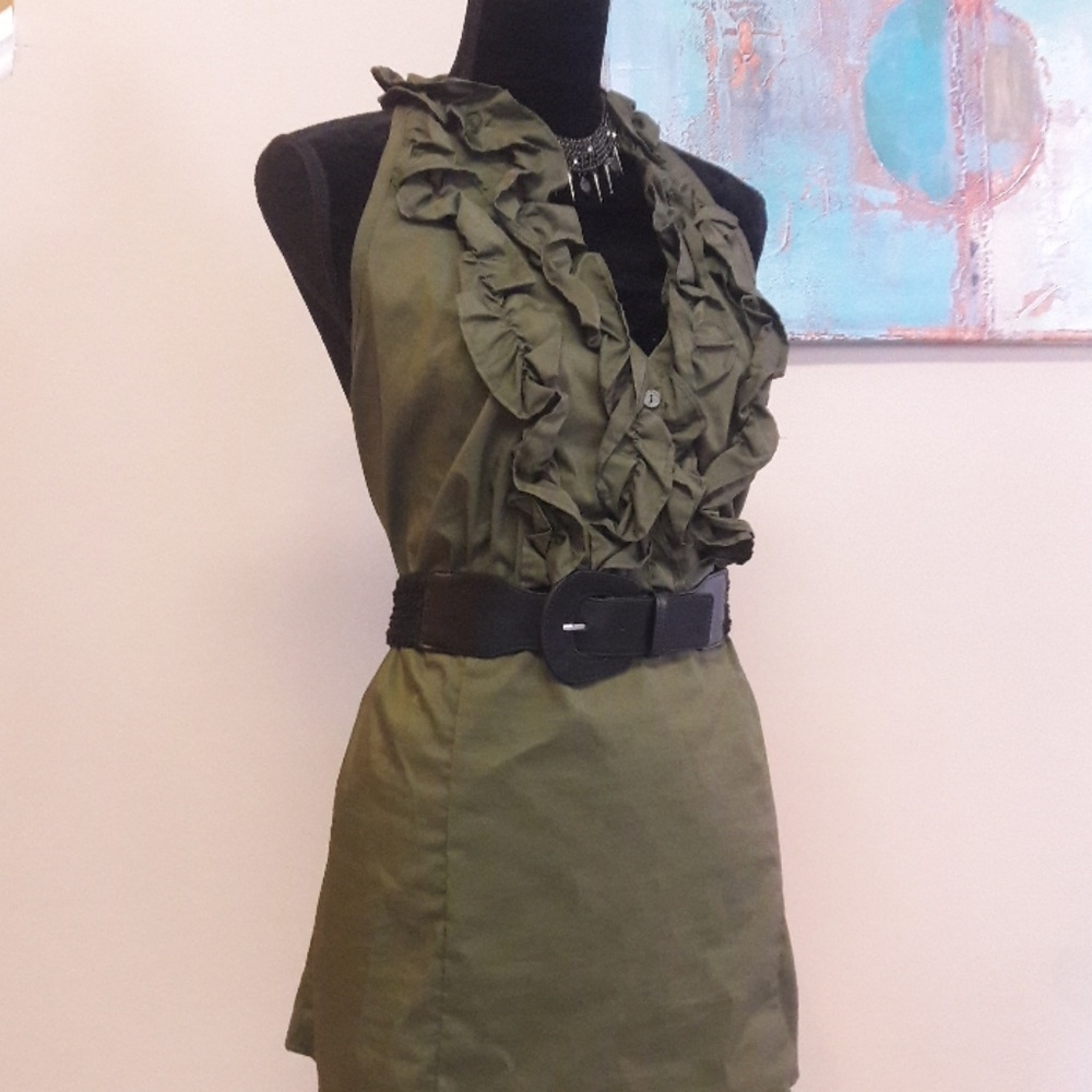 Cato/ Olive Green/ Ruffled/ Halter Top - Picture 4 of 8